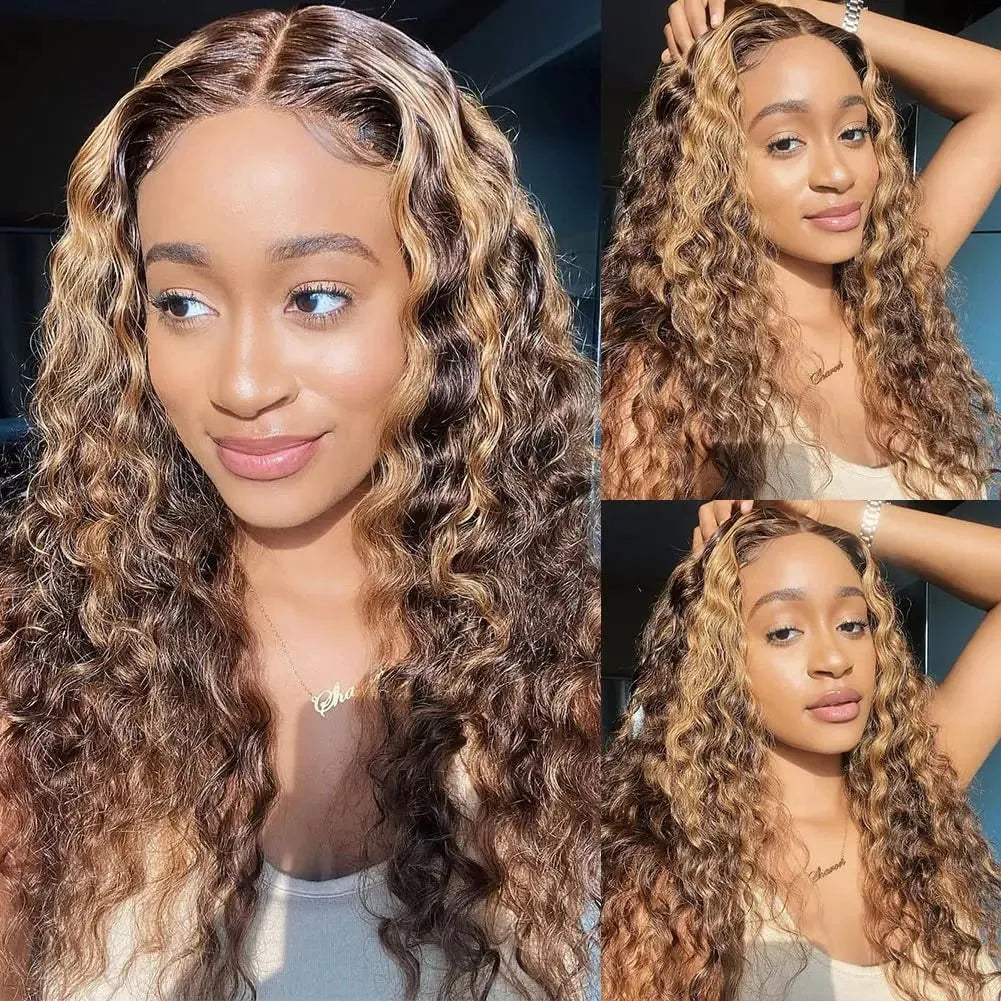 Lace Wig Deep Wave HD 13x6 – Brun Reflets Naturels (Sans Colle, Prête à Porter) - Porcin'Hair 