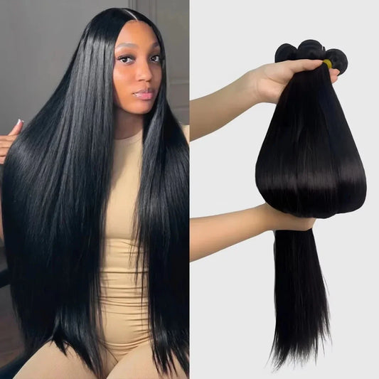 Mèches Brésiliennes Vierges 100 % Naturelles – 32” / 34”, Couleur Naturelle, Lot de 3 à 5 - Porcin'Hair 