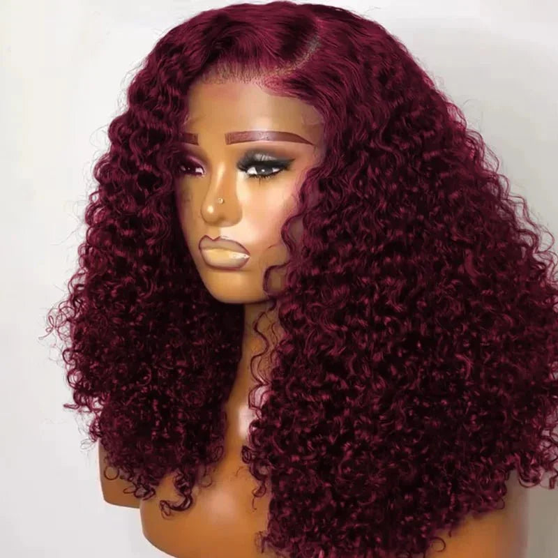 Perruque Bob 99J Deep Wave – Lace Front 13x4 HD, Sans Colle, Cheveux Humains Rouges - Porcin'Hair 