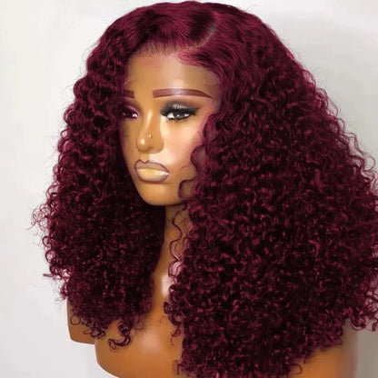 Perruque Bob 99J Deep Wave – Lace Front 13x4 HD, Sans Colle, Cheveux Humains Rouges - Porcin'Hair 