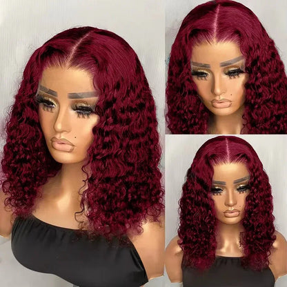 Perruque Bob 99J Deep Wave – Lace Front 13x4 HD, Sans Colle, Cheveux Humains Rouges - Porcin'Hair 