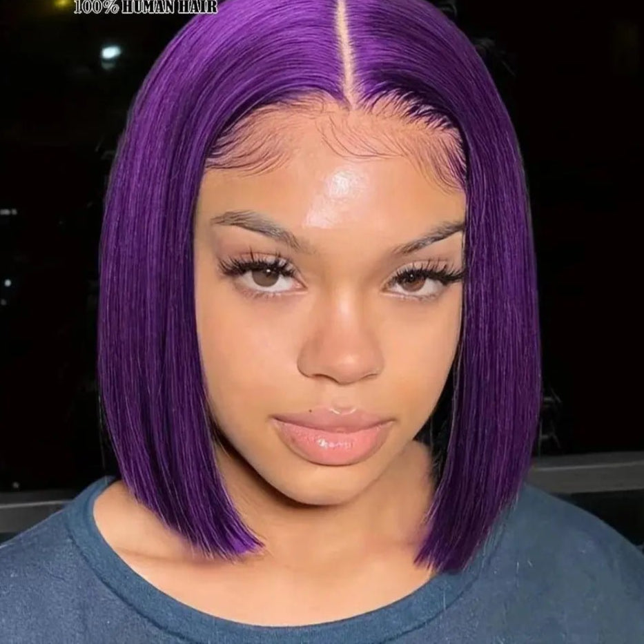 Perruque Bob Violette – Lace Frontal T 180% , Cheveux Humains Brésiliens 100%, Pré-plumée, Lisse - Porcin'Hair 