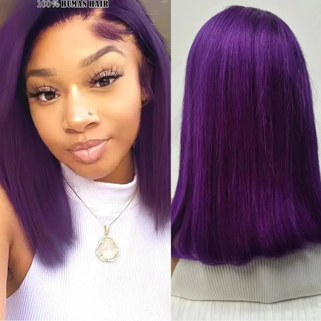 Perruque Bob Violette – Lace Frontal T 180% , Cheveux Humains Brésiliens 100%, Pré-plumée, Lisse - Porcin'Hair 
