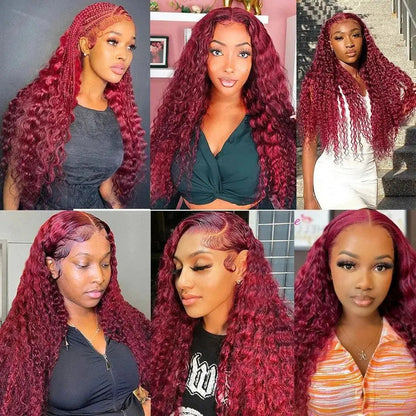 Perruque Cheveux Humains Brésiliens Rouge, Dentelle HD Transparente, Boucles Profondes - Porcin'Hair 