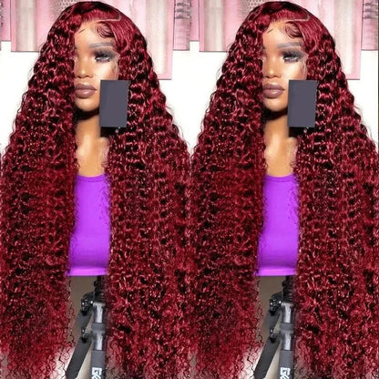 Perruque Cheveux Humains Brésiliens Rouge, Dentelle HD Transparente, Boucles Profondes - Porcin'Hair 