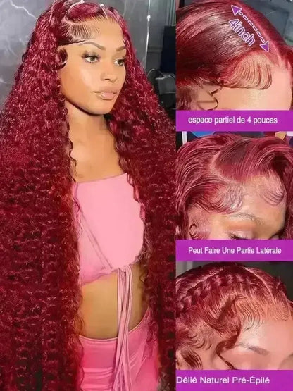 Perruque Deep Wave 99J Burgundy – Lace HD 13x6 – Cheveux Humains Brésiliens 250% - Porcin'Hair 