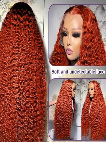 Perruque Frontale 13x4/13x6, 250% densité cheveux Humains 30-40 Pouces, Boucles Orange Profondes, Dentelle HD, Pour Femme - Porcin'Hair 