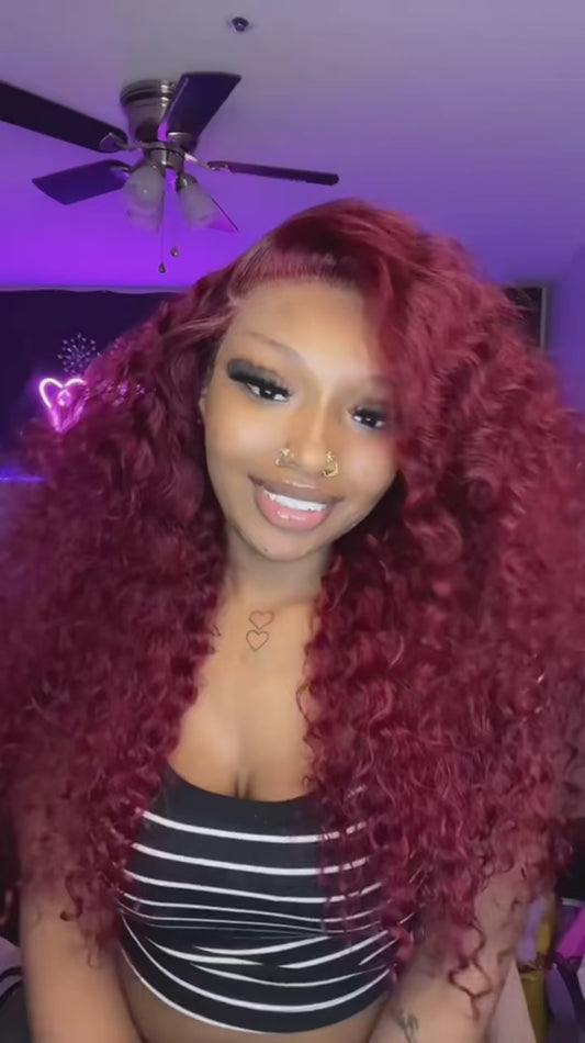 Peluca frontal de encaje 13x6/13x4/4x4, cabello humano brasileño rojo, encaje HD transparente, rizos profundos