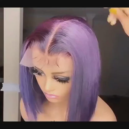 Peluca Bob Morada - Encaje Frontal T 180%, 100% Cabello Humano Brasileño, Pre-depilado, Liso