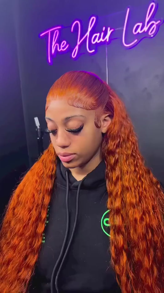 Peluca frontal de encaje de 13x4/13x6, cabello humano con una densidad del 250 %, de 76 a 101 cm, rizos naranja intenso, encaje HD, para mujer