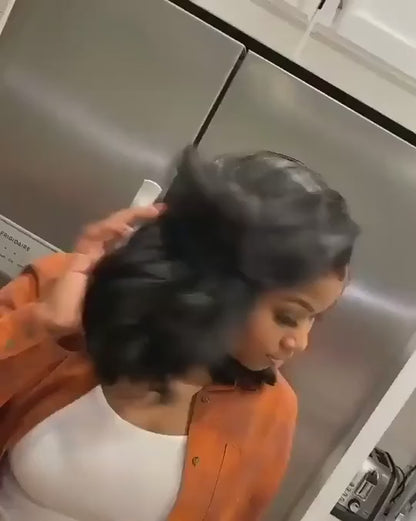 Peluca de cabello humano brasileño virgen Remy con encaje transparente de 13x6 y densidad del 180 %.