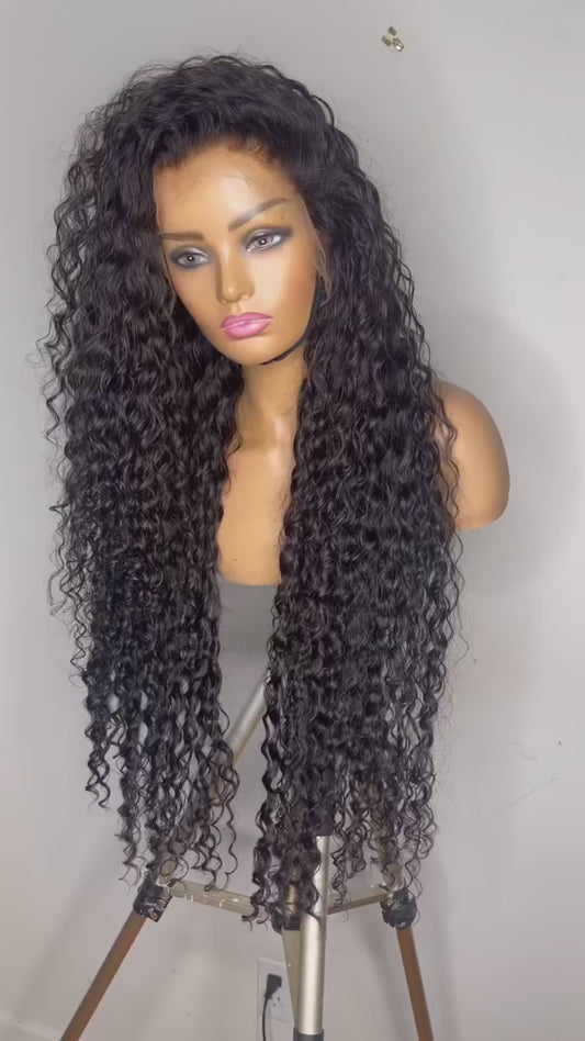 Peluca de encaje HD de ondas profundas, 13x4/13x6, cabello humano rizado (sin pegamento, natural) 