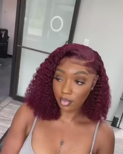 Peluca Bob de Onda Profunda 99J - 13x4 HD, Encaje Frontal, Sin Pegamento, Cabello Humano Rojo