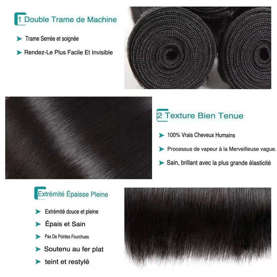 Tissage Brésilien Naturel 10A - Faisceaux de Cheveux Humains - Porcin'Hair 