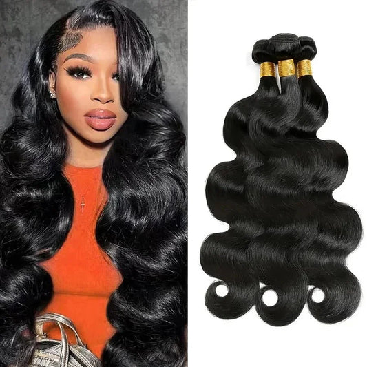 Tissage Brésilien 100% Naturel Body Wave – Couleur Noir Naturel – Extensions de Cheveux Humains – Lots 1/3 - Porcin'Hair 