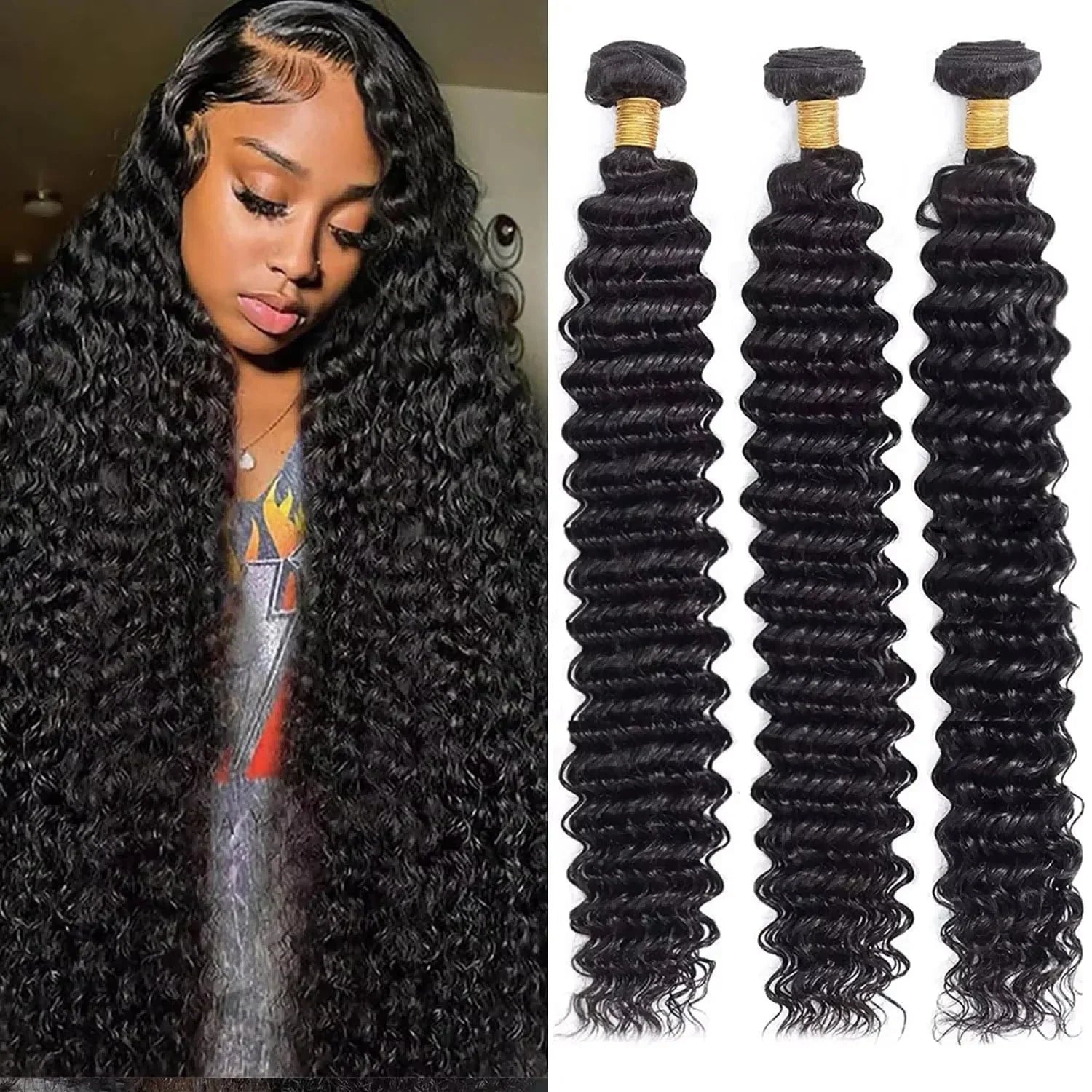 Tissage Brésilien Naturel Deep Wave – Cheveux Humains Non Traités – 30 à 40 pouces – Lots 1/3/4 - Porcin'Hair 
