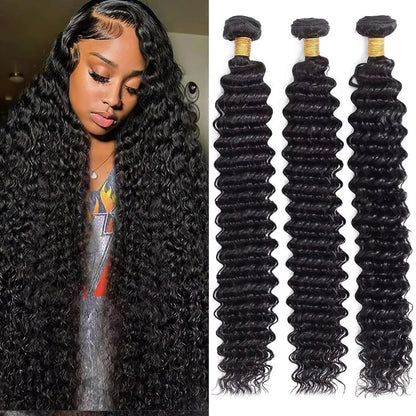 Tissage Brésilien Naturel Deep Wave – Cheveux Humains Non Traités – 30 à 40 pouces – Lots 1/3/4 - Porcin'Hair 