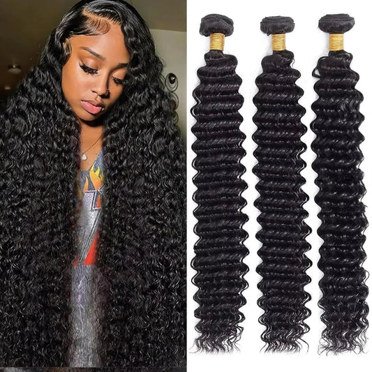 Tissage Brésilien Naturel Deep Wave – Cheveux Humains Non Traités – 30 à 40 pouces – Lots 1/3/4 - Porcin'Hair 